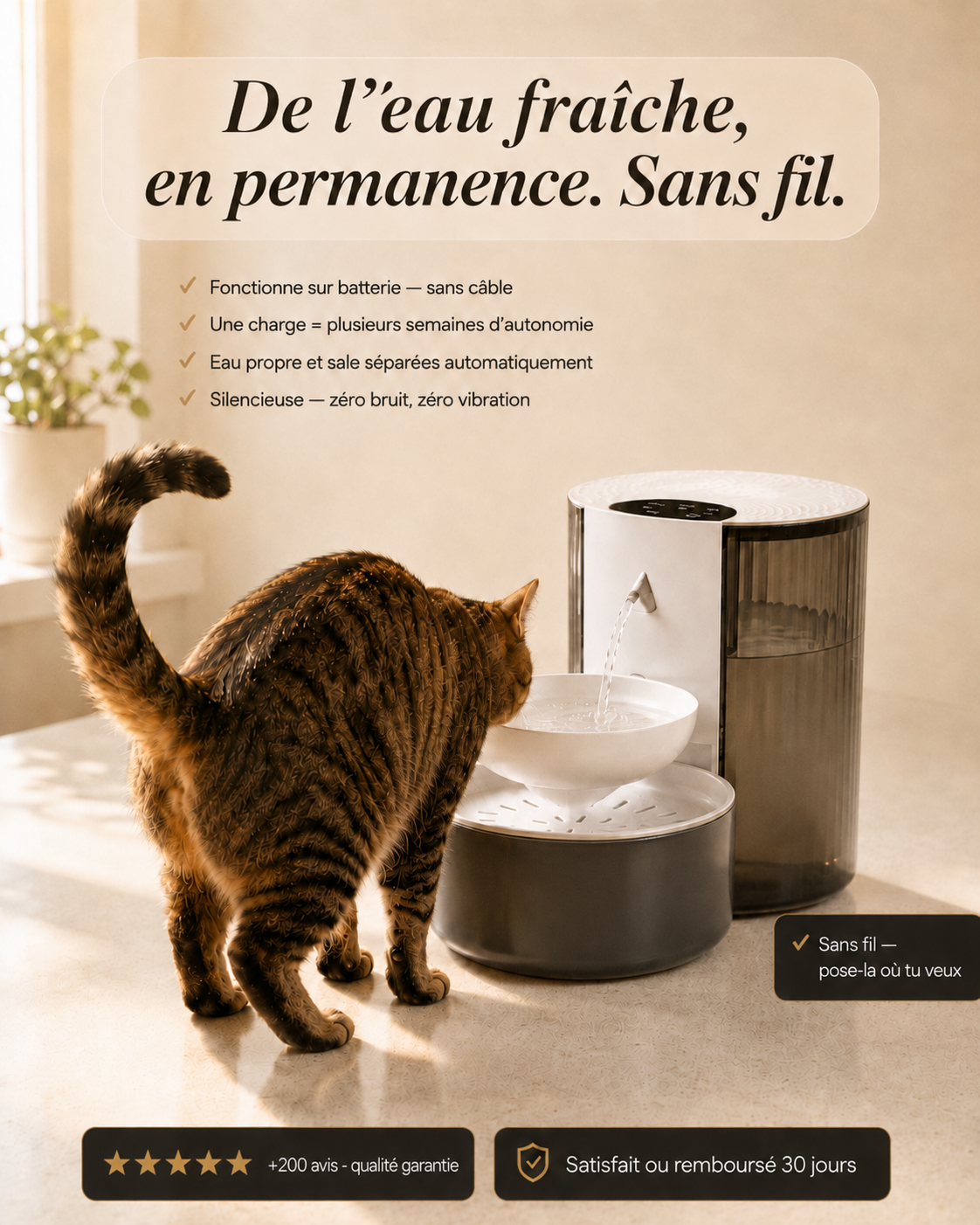 SumiCat Puroa — Fontaine à Eau Autonome pour Chat